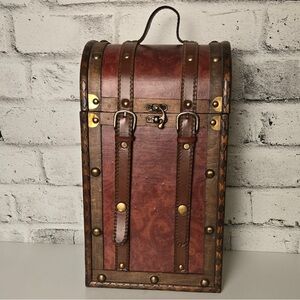 Rustic Wooden Trunk Wall Box Storage Chest Faux Leather Straps